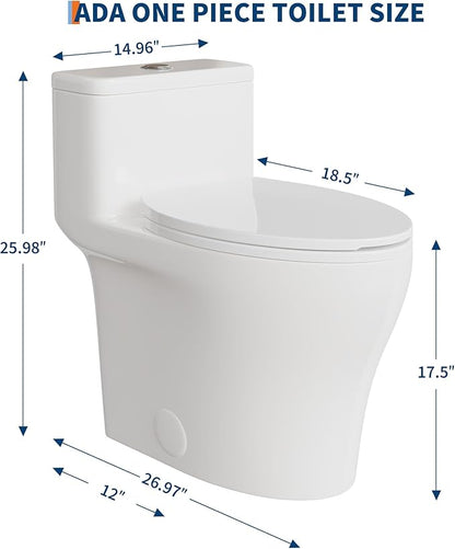 One-Piece Toilets, Low Water Tank, ADA 17.5" Seat Height, Water-Saving Design - Image 2