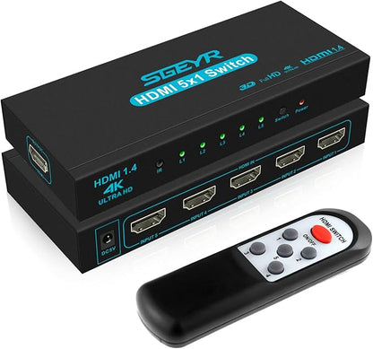 HDMI Switch SGEYR 5x1 HDMI Switcher 5 in 1 Out HDMI Selector 5 Port Box by SGEYR