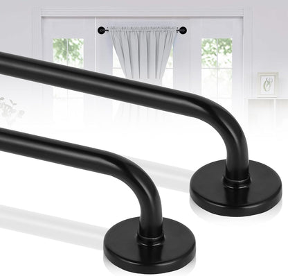 2 Pack Magnetic Curtain Rods for Metal Doors, 17-30in No-Drill Rods, Black | Tool-Free Installation, Strong Magnetic Hold, Stepless Adjustable, Damage-Free Hanging, French Doors, Metal front/back doors