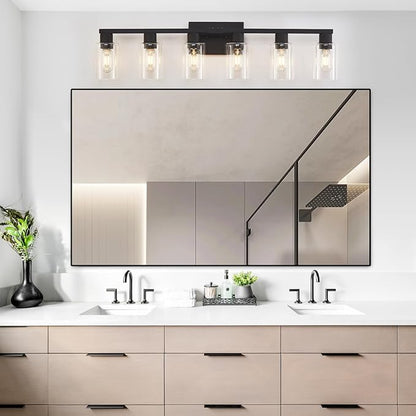 Black Bathroom Light Fixtures, 6-Light Bathroom Lighting Fixtures Over Mirror - Image 2