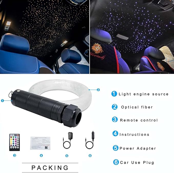 AZIMOM Car Use Bluetooth 6W RGBW LED Fiber Optic Lights Star Ceiling Light Kit - Image 6