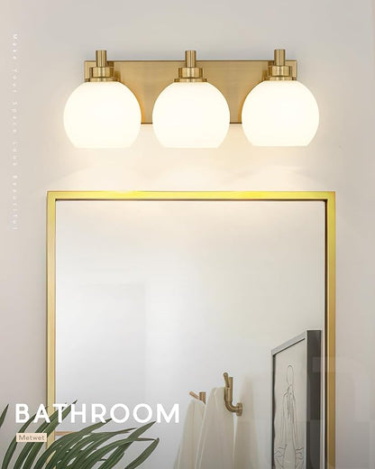 METWET Bathroom Light Fixtures, 3-Light Brushed Gold Vanity Light, Modern Wall - Image 5