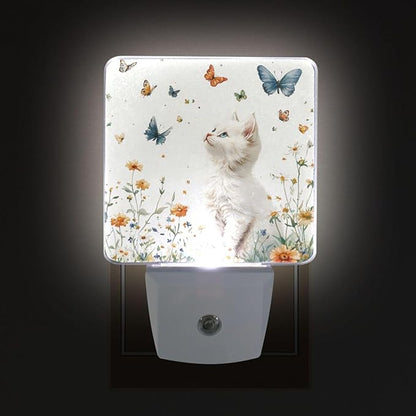Pigsaly Led Night Light Butterfly Watercolor White Cat Night Light Plug in Wall - Image 4