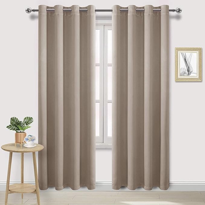 DWCN Black Out Curtains 84 Inch Long 2 Panels, Thermal Light Blocking Room by DWCN