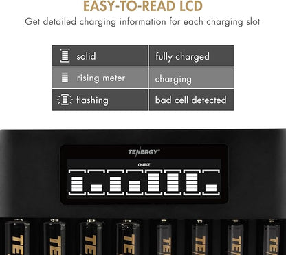 Tenergy 8 Count AA NiMH Premium Pro Rechargeable Batteries and TN480U 8-Bay LCD - Image 6