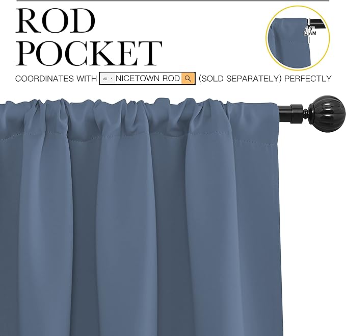 NICETOWN Kitchen Curtains, Short Blackout Curtains & Drapes, Small Window Rod - Image 3