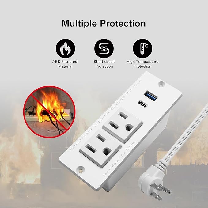 4 LEAF USB C Recessed Power Strip Fast Charge Desktop Power Station 2 Outlets 2 - Image 5