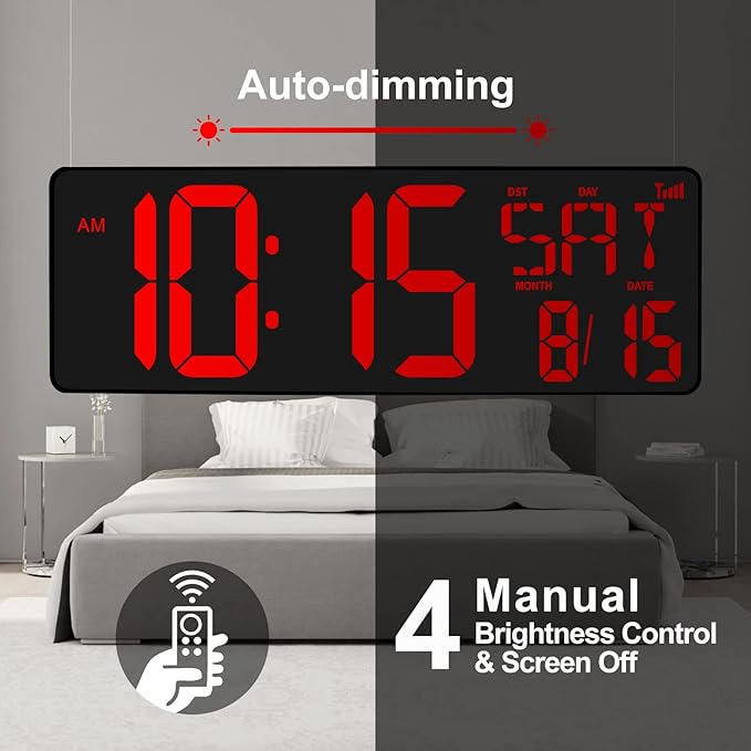 XREXS Large Digital Wall Clock WiFi Sync, 16.5 in Large Display Wall Clock - Image 4