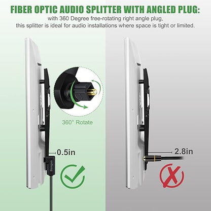 Bangun 90 Degree Optical Audio Splitter 1 in 2 Out, Digital Toslink Fiber - Image 2