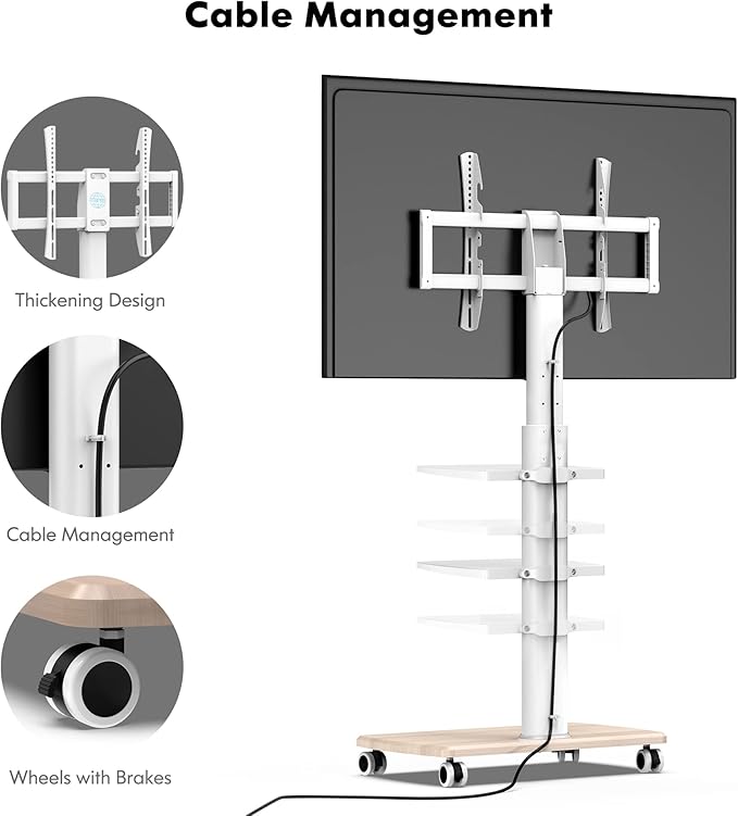 FITUEYES Rolling TV Stand, Mobile TV Cart on Wheels - Image 6