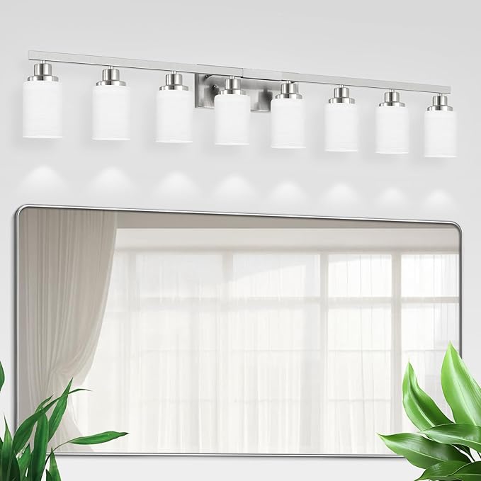 DIKAIDA 8-Light Bathroom Light Fixtures, 52inch Nickel Vanity Light by DIKAIDALights