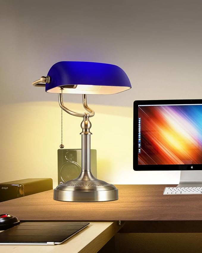 Newrays Blue Glass Bankers Desk Lamp - Image 3