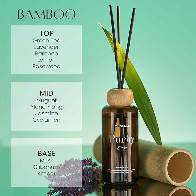 M&SENSE Bamboo Reed Diffuser: 6.3 fl oz Non-Toxic Aroma Set - Image 2