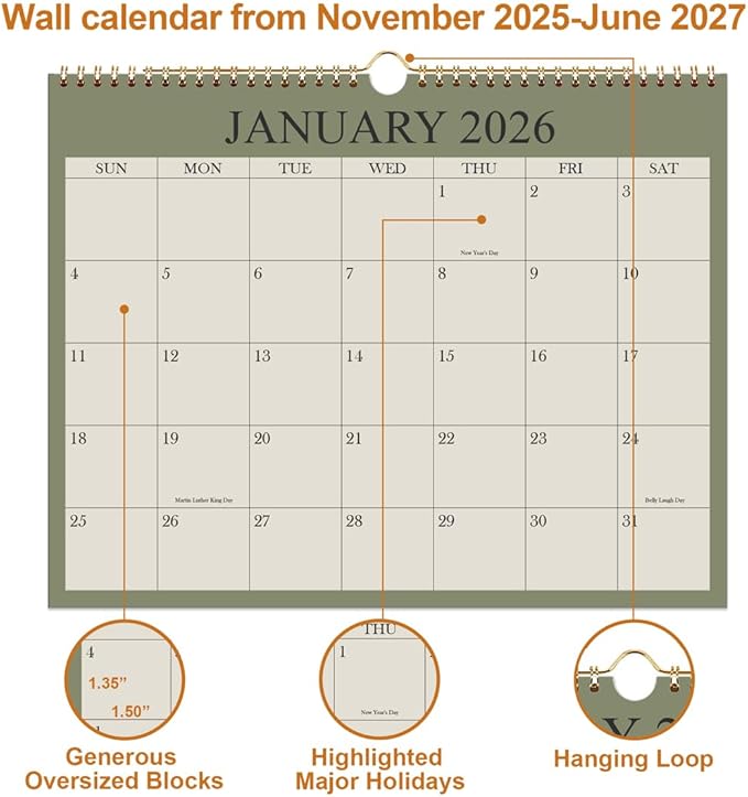 2026 Calendar - Wall Calendar 2026-2027 from January 2026 - June 2027, 18 - Image 2