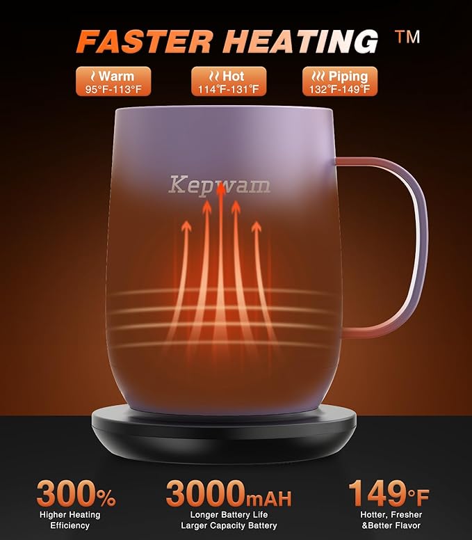 Kepwam Self Heating Coffee Mug T2, 16oz Smart Heated Coffee Mug, 150 Min - Image 2
