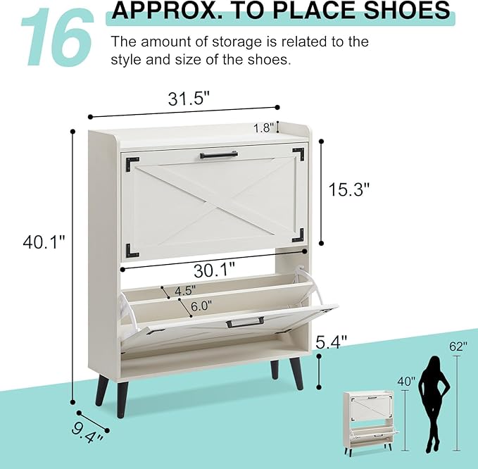 Shoe Storage Cabinet, Farmhouse Shoe Organizer - Image 2