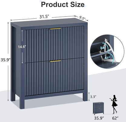 Shoe Cabinet Storage for Entryway, Fluted Shoe Cabinet - Image 2