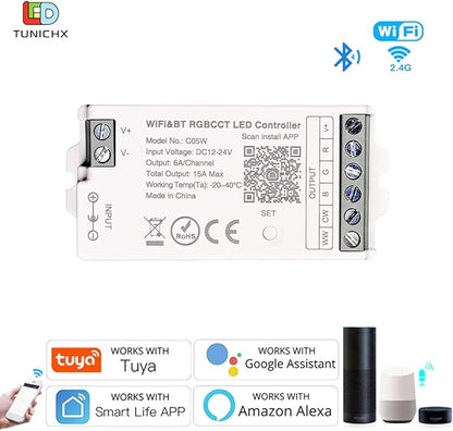 TUNICHX RGBCCT SMD FCOB 6 PIN LED Strip 2.4 GHz WiFi Group Controller Alexa - Image 2