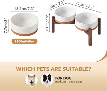Ceramic 7.3inch Raised Double Dog Bowls Set - Image 2