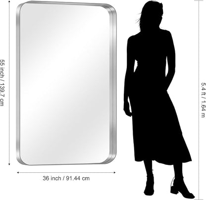 CIRCUMI Silver Bathroom Mirror, Rounded Corner, Tempered Glass, Large Mirror - Image 8