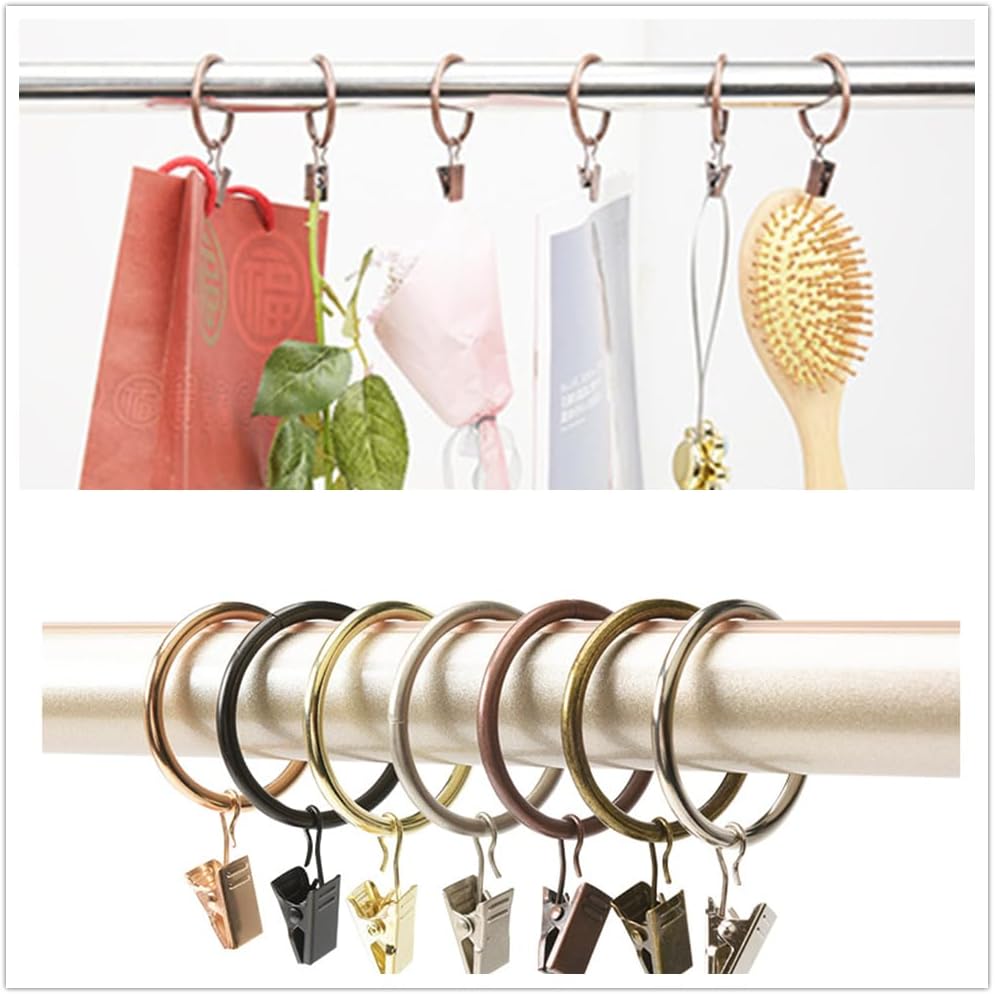 leoyoubei Metal Drapery Curtain Rings with Clips,Decorative Drapery Curtain Clip Rings, Premium Iron Metal Material 30-Pieces-Interior Diameter (Rose Gold, 2.5")