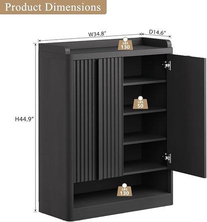 Fluted Shoe Cabinet, 25 Pair Shoe Storage Organizer Cabinet, Mid-Century Wooden - Image 3