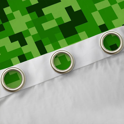 Green Pixelated Miners Curtains for Boys Kid Teens Bedroom Decor,Video Games Window Curtain,Cartoon Gamepad Blackout Window Treatment Curtain Modern Geometric Check Window Drapes,2 Panels,42Wx90L
