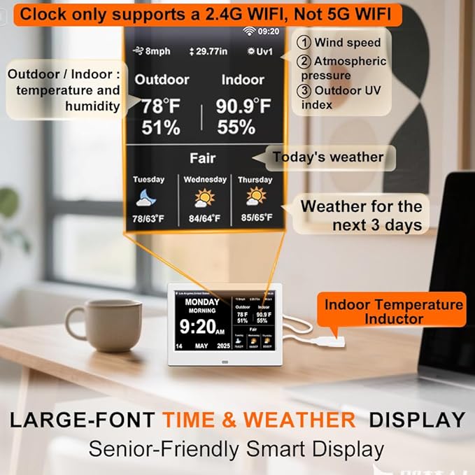 2025 Digital Clock with Weather Forecast & Temperature/Humidity Large Display - Image 2