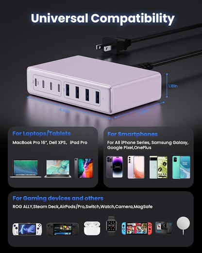 200W USB C Charger Block, GaN IV Charging Station 8 Ports, QC4.0 Fast Charging - Image 4