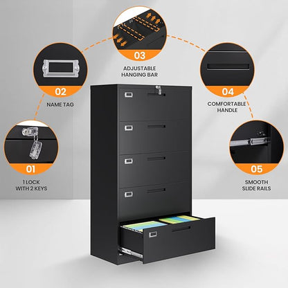 5 Drawer File Cabinets for Home Office, Metal Filing Cabinet - Image 6