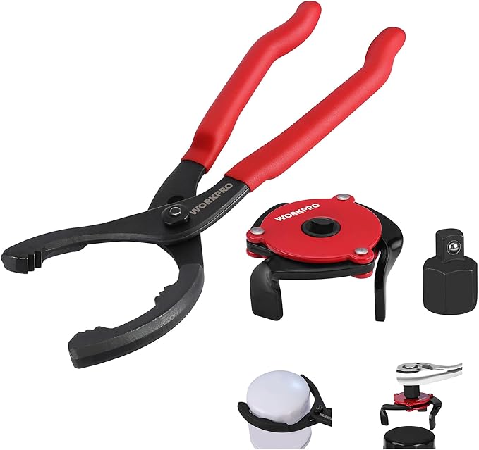 WORKPRO 2-Piece Oil Filter Wrench Set, 12” Adjustable Oil Filter Plier & 3-Jaw by WORKPRO