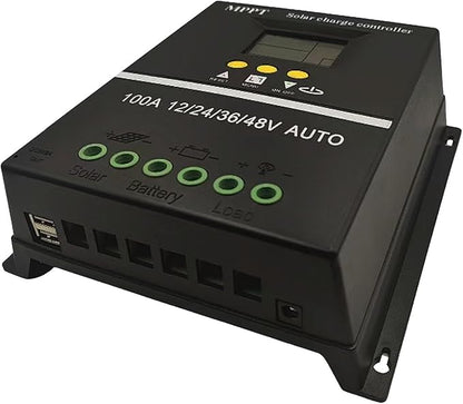 Saooer 100A MPPT Solar Charge Controller, 12/24/36/48V, LCD Display, Dual USB - Image 7