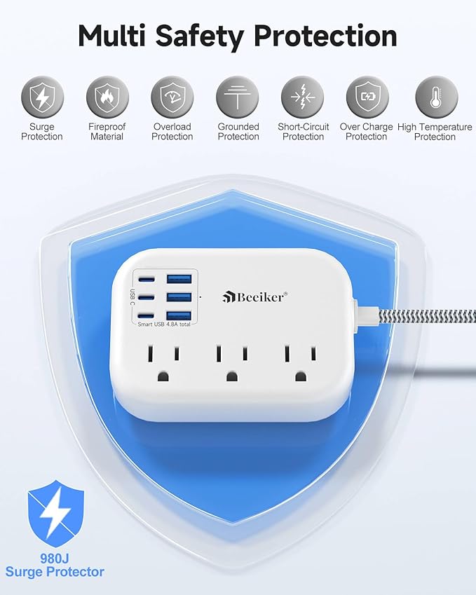 6 USB Surge Protector Power Strip- Extension Cord 10 Ft - Image 5