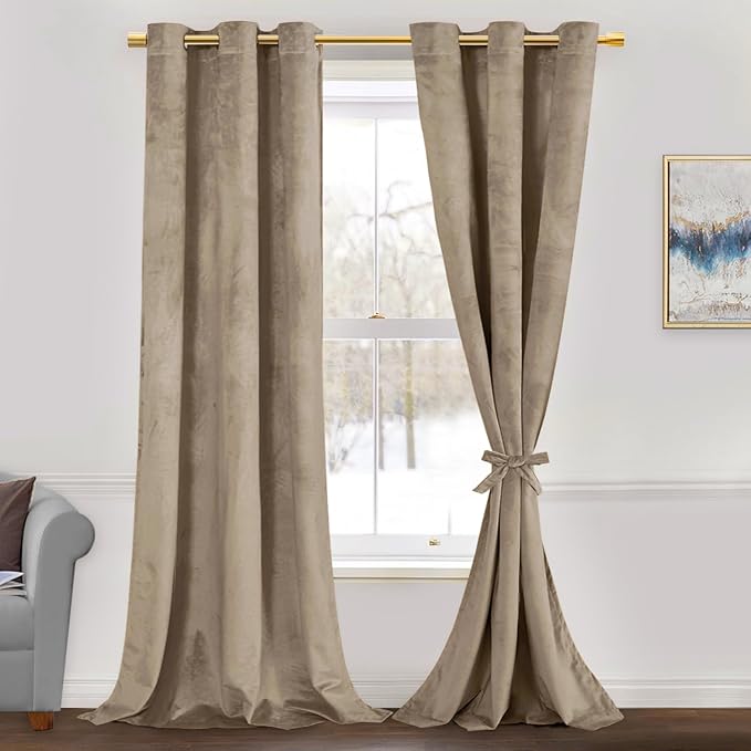 JIUZHEN Taupe Velvet Curtains 84 inches Blackout Curtains by JIUZHEN