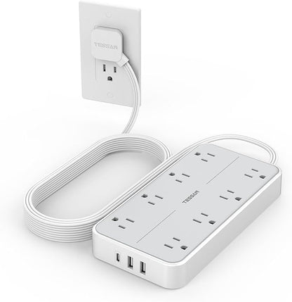 Power Strip Surge Protector 10 FT, TESSAN Flat Plug Extension Cord by TESSAN