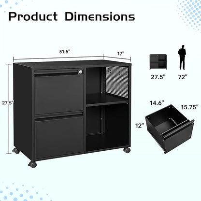 MIIIKO 2 Drawer File Cabinet on Wheels, Metal Filing Cabinets - Image 3