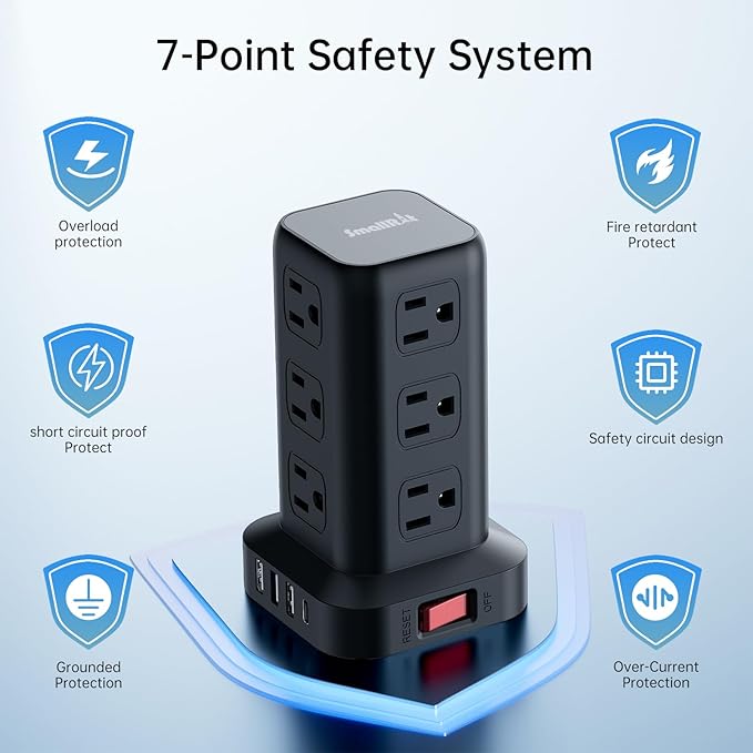 PD 20W USB C Surge Protector, Mini Power Strip Tower Travel 12 AC 4 USB Power - Image 3