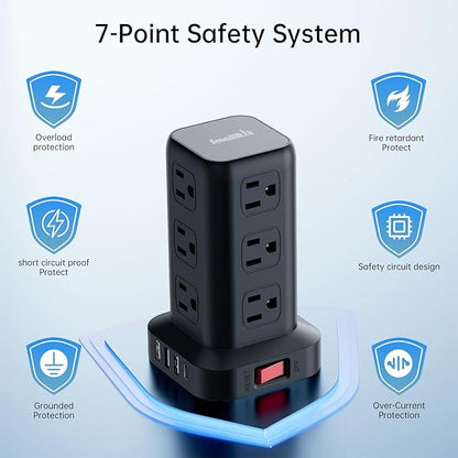 PD 20W USB C Surge Protector, Mini Power Strip Tower Travel 12 AC 4 USB Power - Image 3