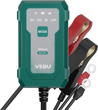 VEBU Motorcycle Trickle Charger 800mA Smart Battery Charger & Maintainer by VEBU