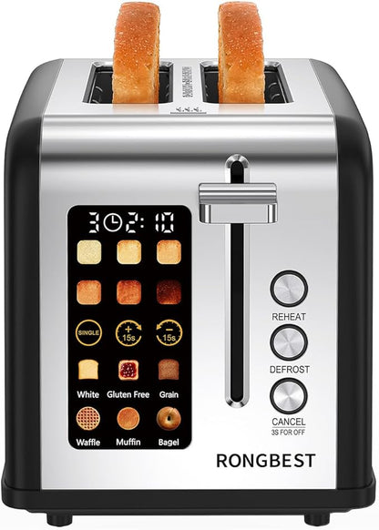 2 Slice Easy Touch Screen Toaster, Stainless Steel Toaster - Image 2