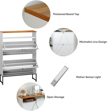 Shoe Storage Cabinet with 2 Flip-Up Doors, Freestanding Hidden Shoe Storage - Image 5