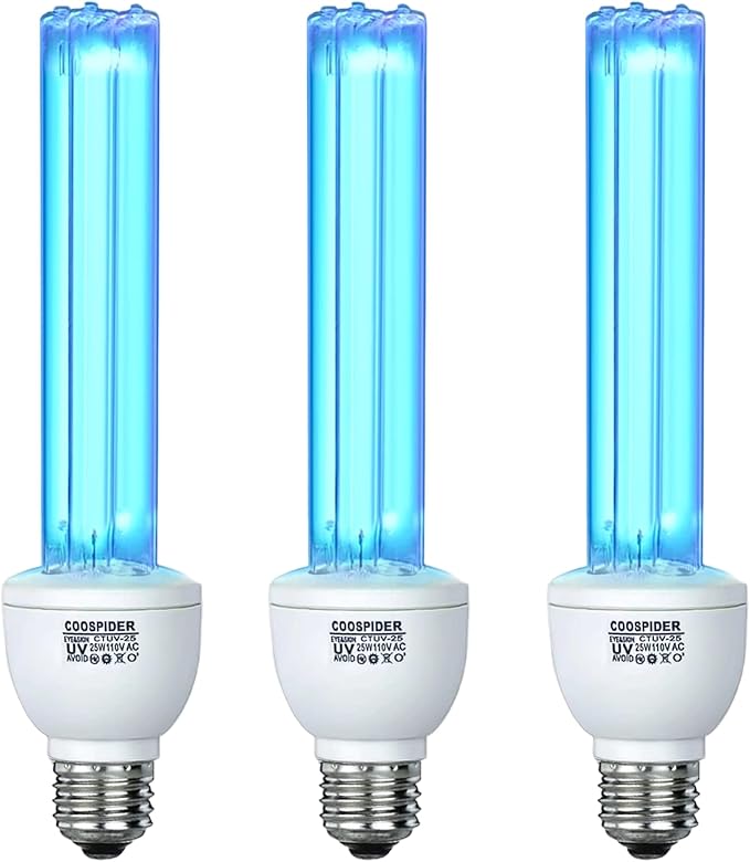 3 Pack 25 Watts UVC Light Bulb Ozone Free, Replacement UV Light Bulb by COOSPIDERUV