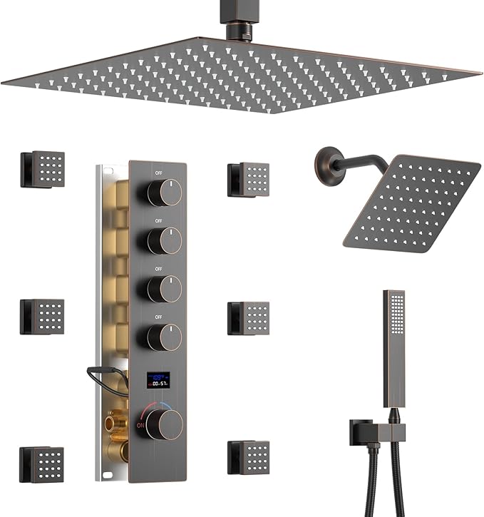 KATAIS Temperature Display Oil Rubbed Bronze Shower System, Push Button Shower by KATAIS