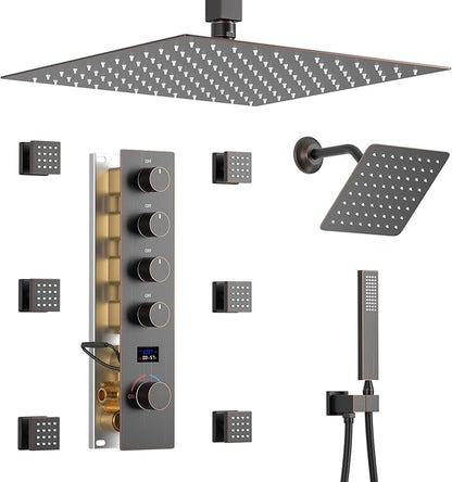 KATAIS Temperature Display Oil Rubbed Bronze Shower System, Push Button Shower by KATAIS