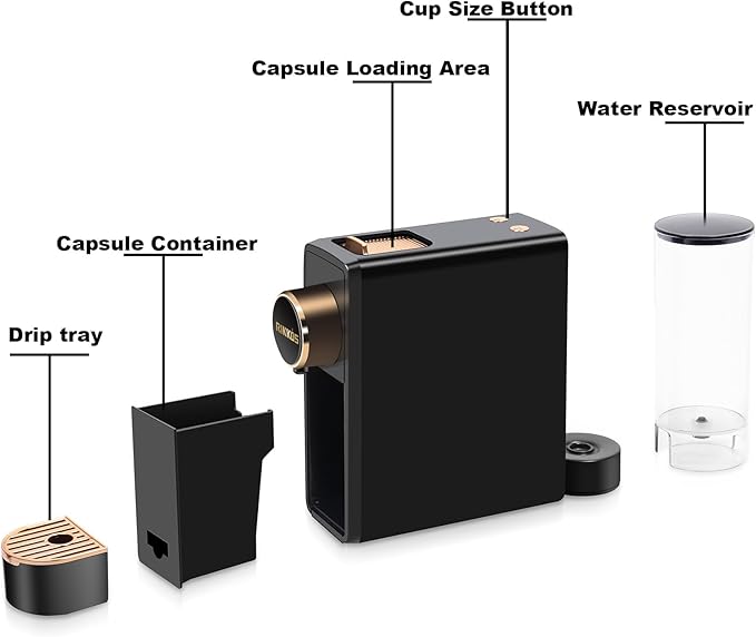 Black Espresso Machine for Nespresso Compatible Capsule, Single Serve Coffee - Image 3