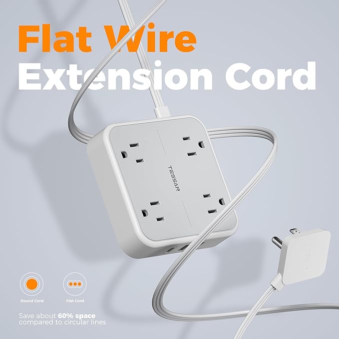 TESSAN Surge Protector Flat Extension Cord 5Ft, Flat Plug Power Strip - Image 7