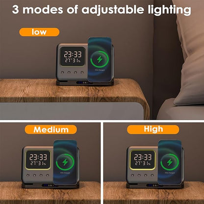 IHAO 5in1 Multi Functional Wireless Charging Station Digital Clock 15W Fast - Image 3