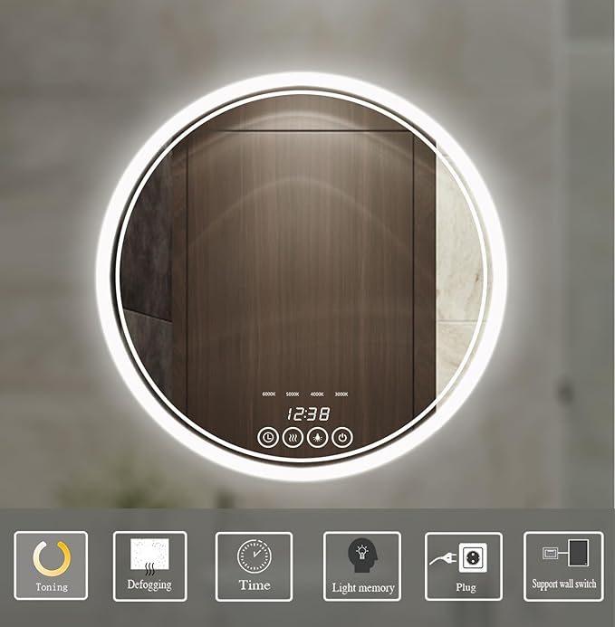 24 Inch Wall-Mounted Round Bathroom Mirror - Image 6