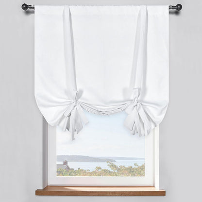 Pure White Balloon Shades Room Darkening Kitchen Window Curtain - Adjustable Thermal Insulated Tie Up Curtain Panel for Bathroom (34 W x 45 inches Long,1 Panel)