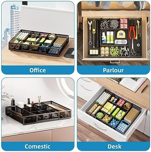 marbrasse expandable desk drawer organizer, mesh drawer organizer, side view